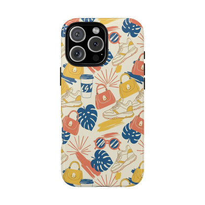 Tough Cases: Retro Summer Pattern Phone Case – Sunglasses, Sneakers & Tropical Leaves