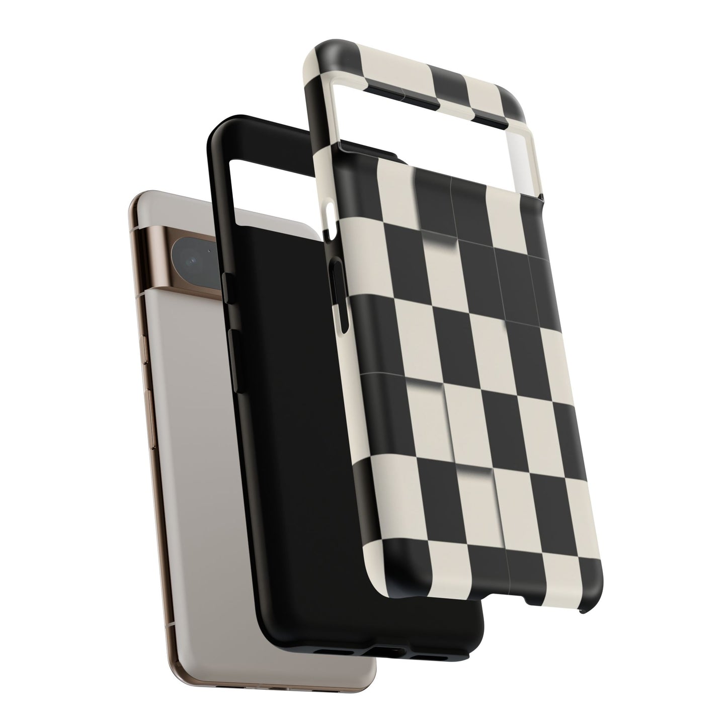 Checkerboard Tough Phone Case — Classic Black & Cream Grid Protective Cover