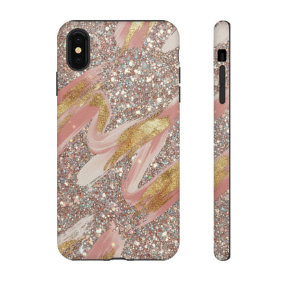 Glitter Blush Marble Phone Case — Pink Gold Swirl Tough Case