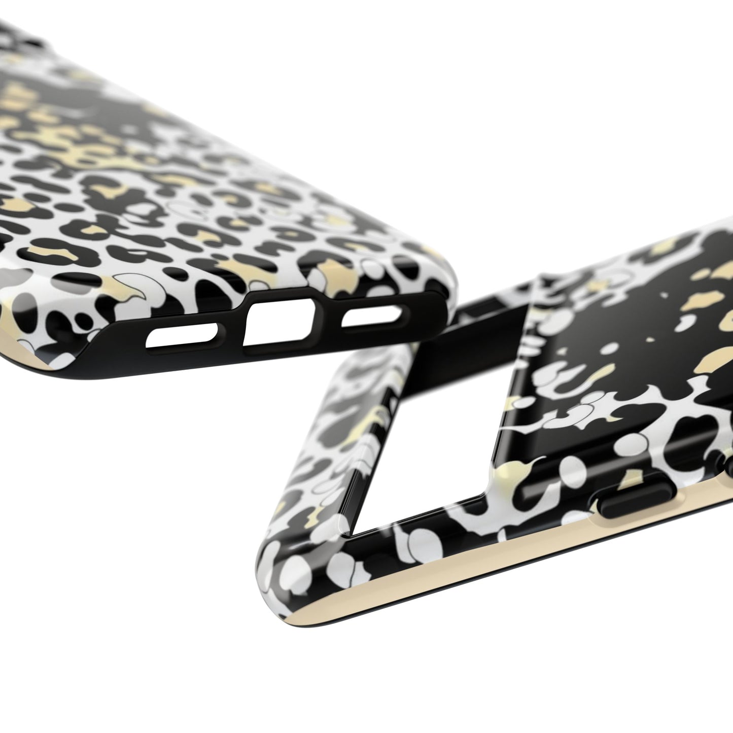 Leopard Splash Tough Phone Case — Black & Cream Animal Print Protective Cover