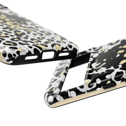 Leopard Splash Tough Phone Case — Black & Cream Animal Print Protective Cover
