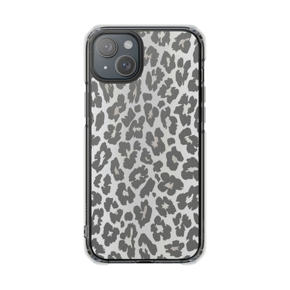 Clear Magnetic Impact Phone Case — Gray Leopard Print