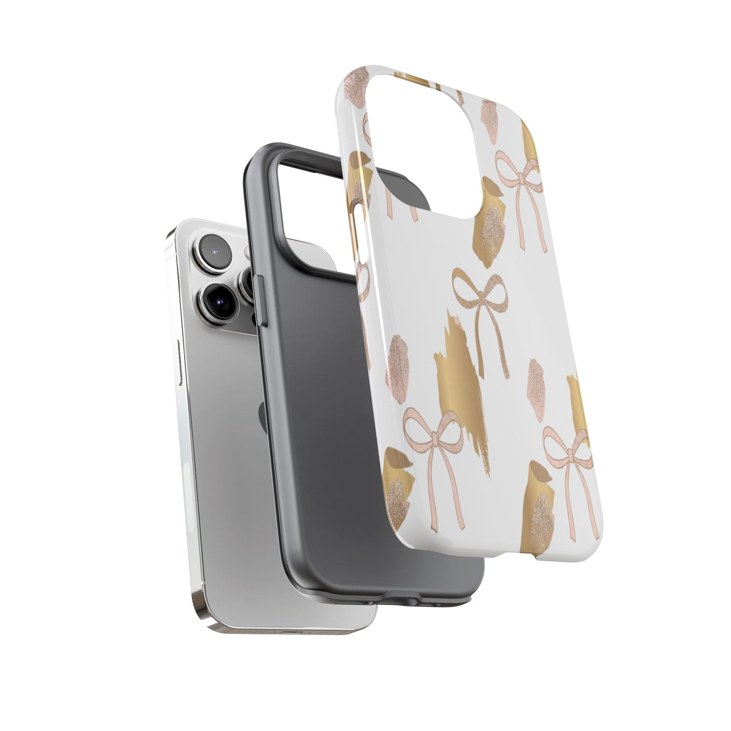 Phone Case — Gold Brushstroke & Blush Bow Pattern