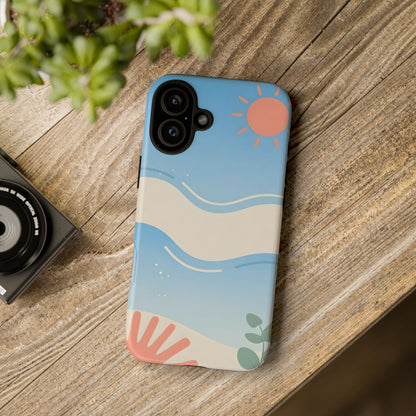 Beach Waves Tough Phone Case — Summer Sun & Seashell Protective Cover