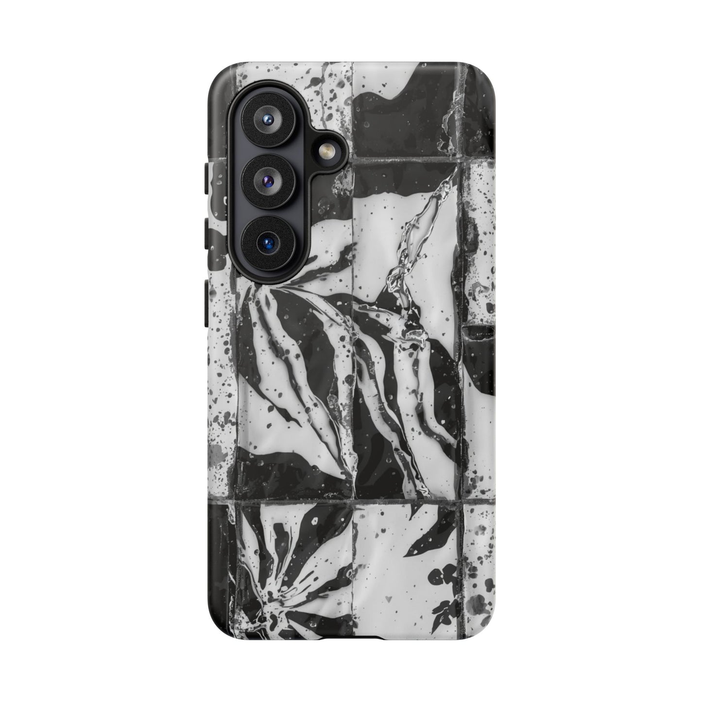 Monochrome Tile Floral Tough Phone Case