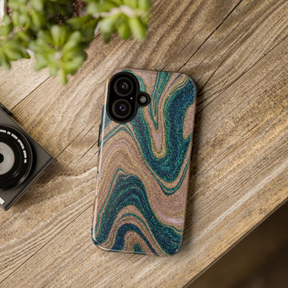 Marbled Teal & Gold Phone Case — Glitter Swirl Tough Case