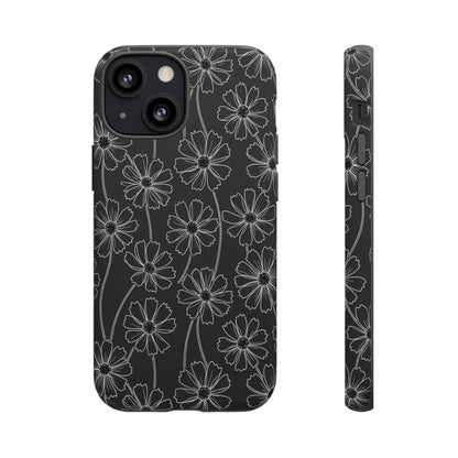 Floral Doodle Tough Phone Case — Black & Gray Daisy Pattern