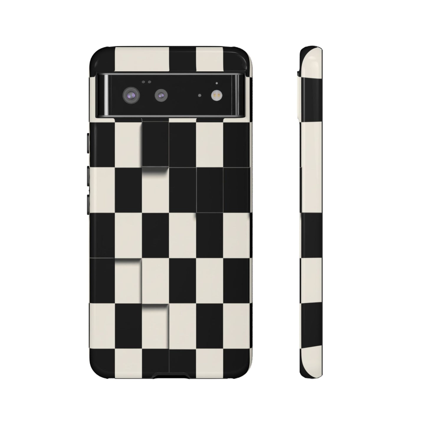 Checkerboard Tough Phone Case — Classic Black & Cream Grid Protective Cover
