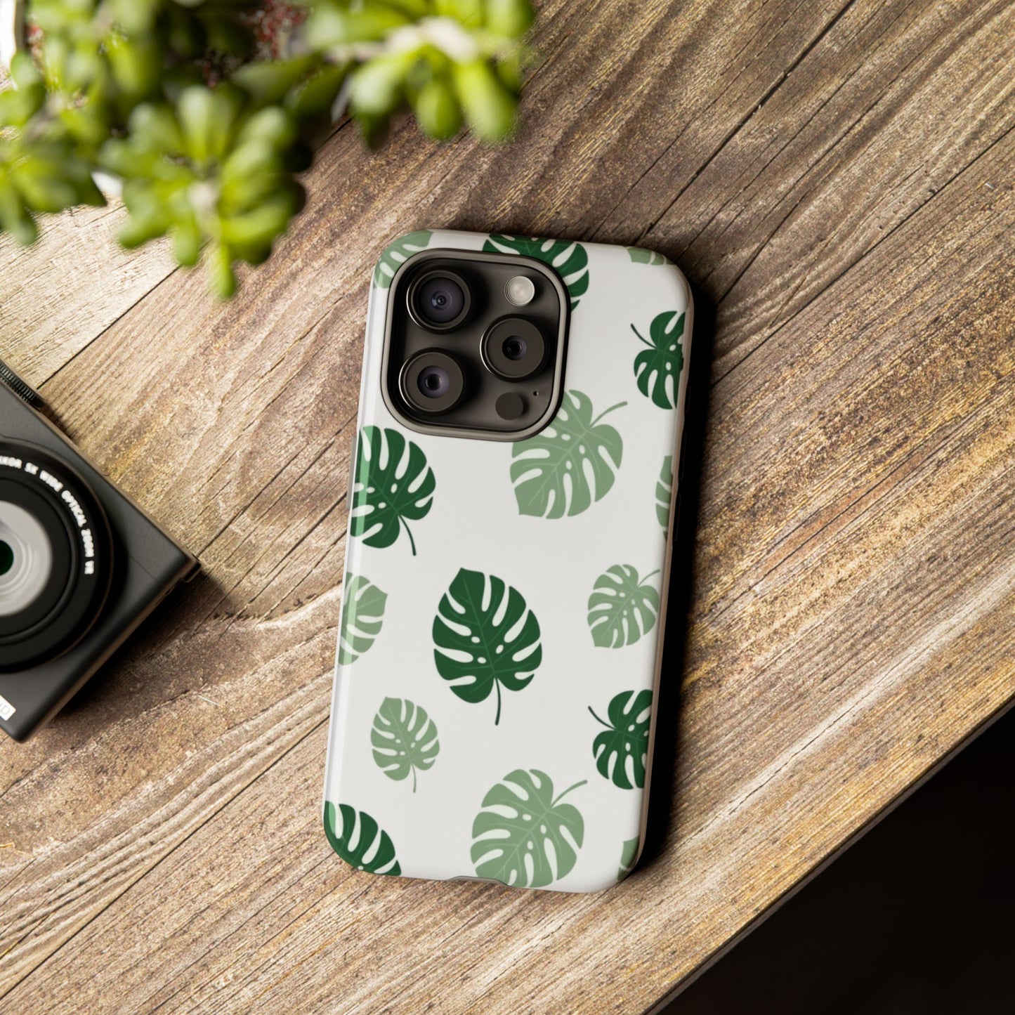 Monstera Leaf Tough Phone Case – Tropical Green Palm Pattern Protective Cover