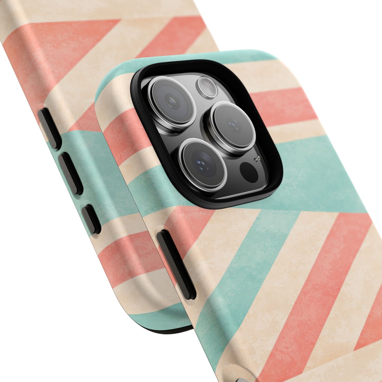 Pastel Stripes Tough Phone Case – Retro Coral & Teal Protective Cover