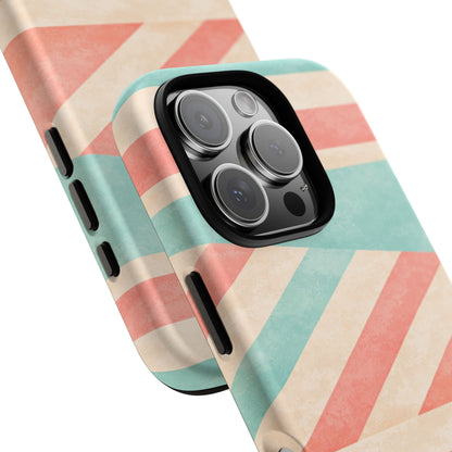 Pastel Stripes Tough Phone Case – Retro Coral & Teal Protective Cover