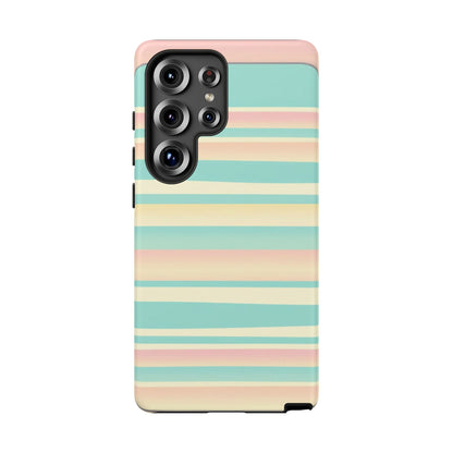 Pastel Striped Tough Phone Case — Mint, Peach & Cream Protective Cover