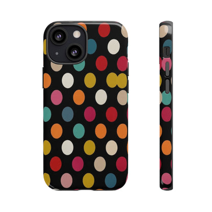 Polka Dot Tough Phone Case – Colorful Retro Dots on Black
