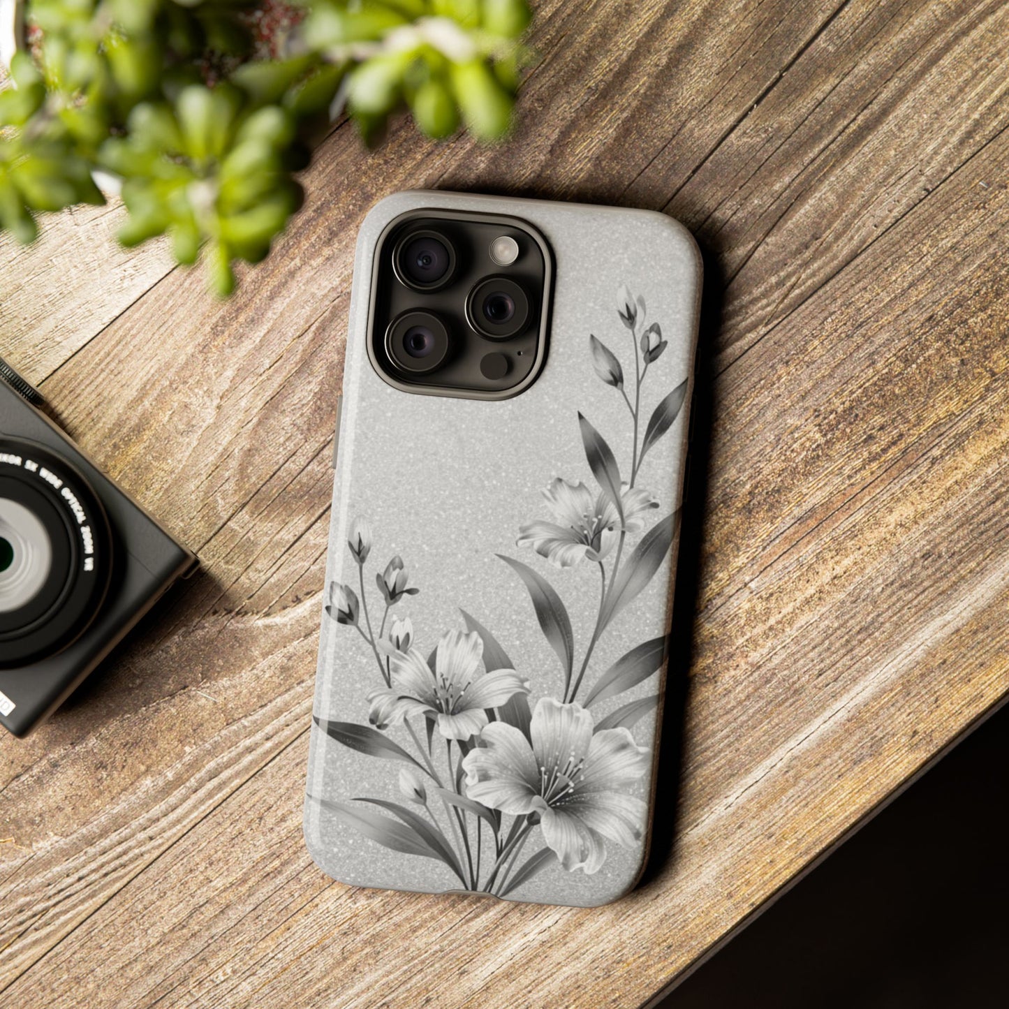 Floral Monochrome Phone Case — Elegant Black & White Lily Design