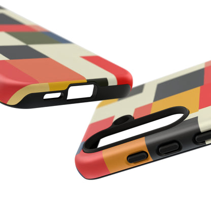 Abstract Color Block Tough Phone Case — Retro Geometric Protective Cover