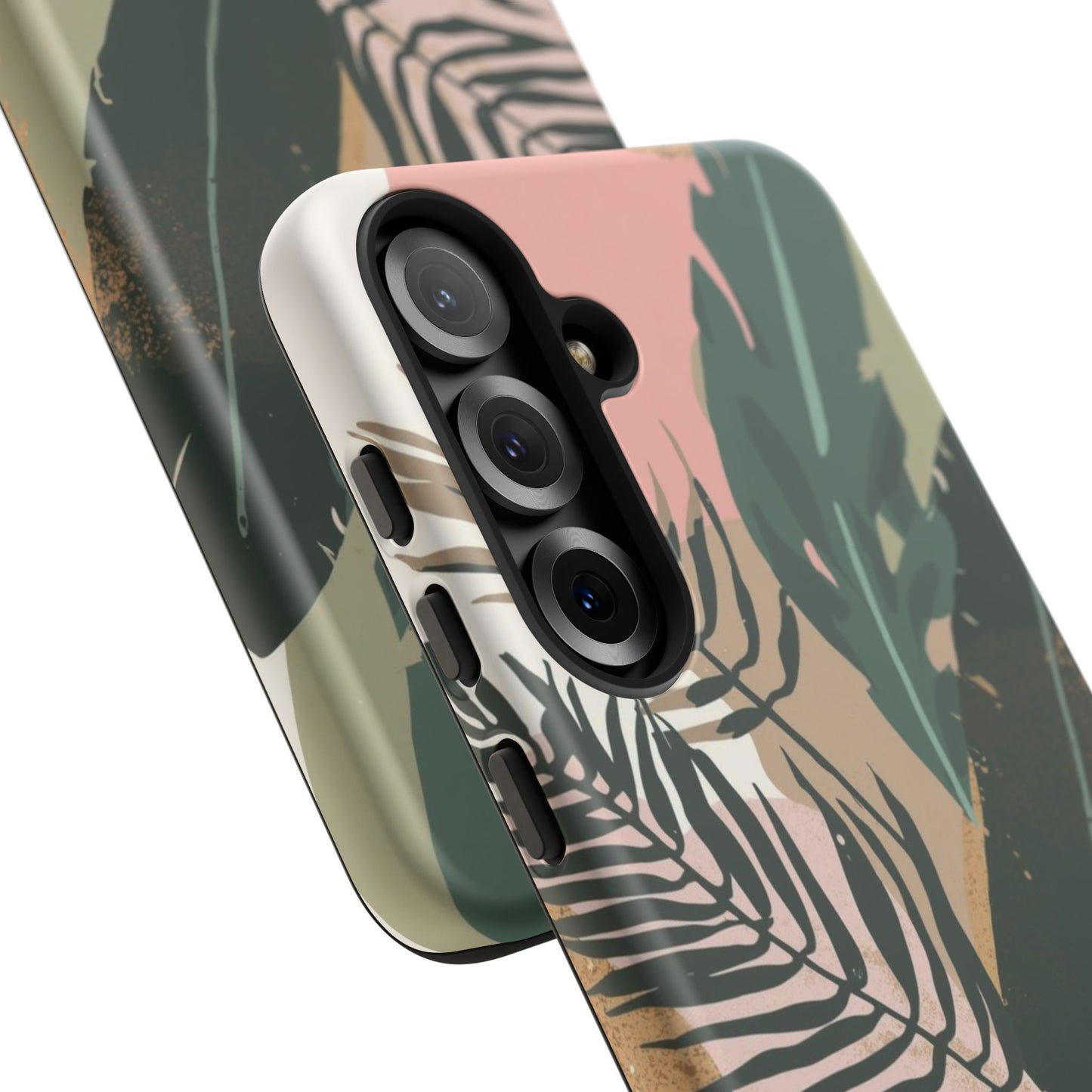 Tropical Leaf Tough Phone Case — Abstract Pink & Green Botanical Protective Cover