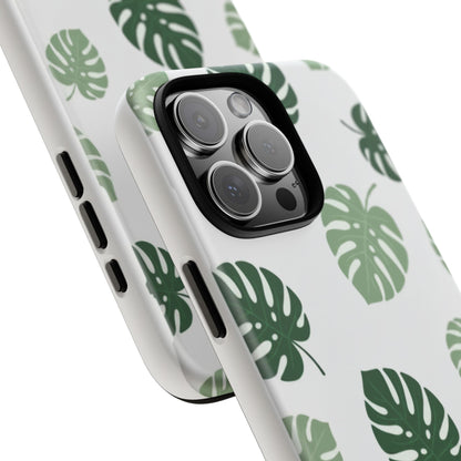 Monstera Leaf Tough Phone Case – Tropical Green Palm Pattern Protective Cover