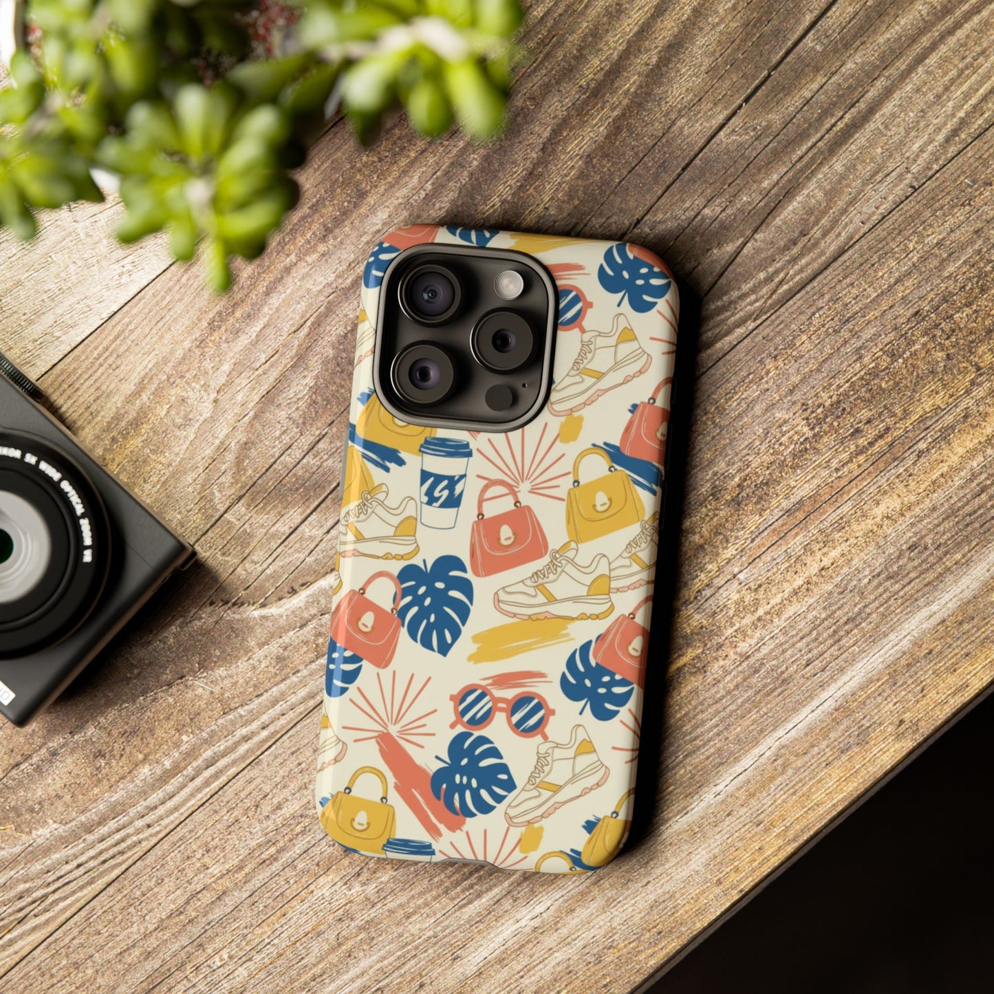 Tough Cases: Retro Summer Pattern Phone Case – Sunglasses, Sneakers & Tropical Leaves