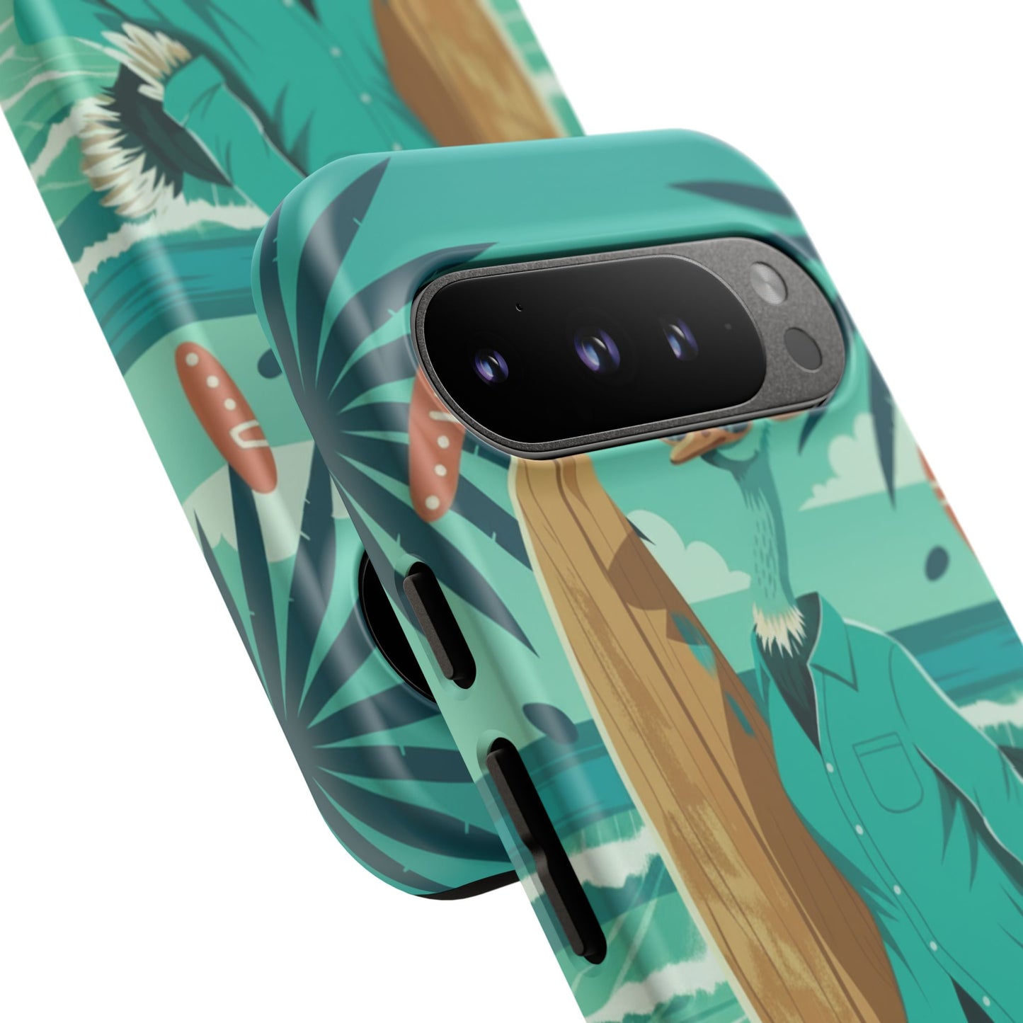 Phone Case — Retro Dressed Seagull Surfing Beach Illustration
