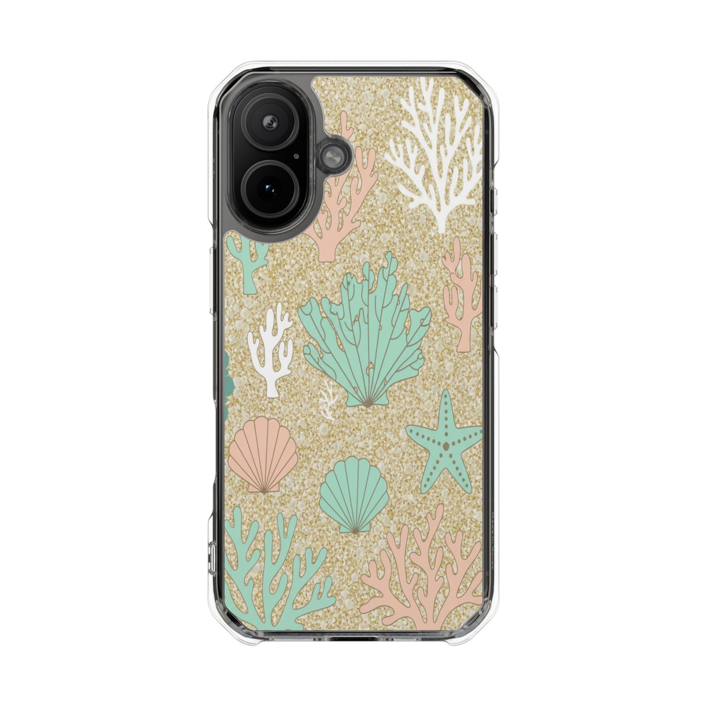Clear Magnetic Phone Case — Pastel Seashell & Coral Beach Design