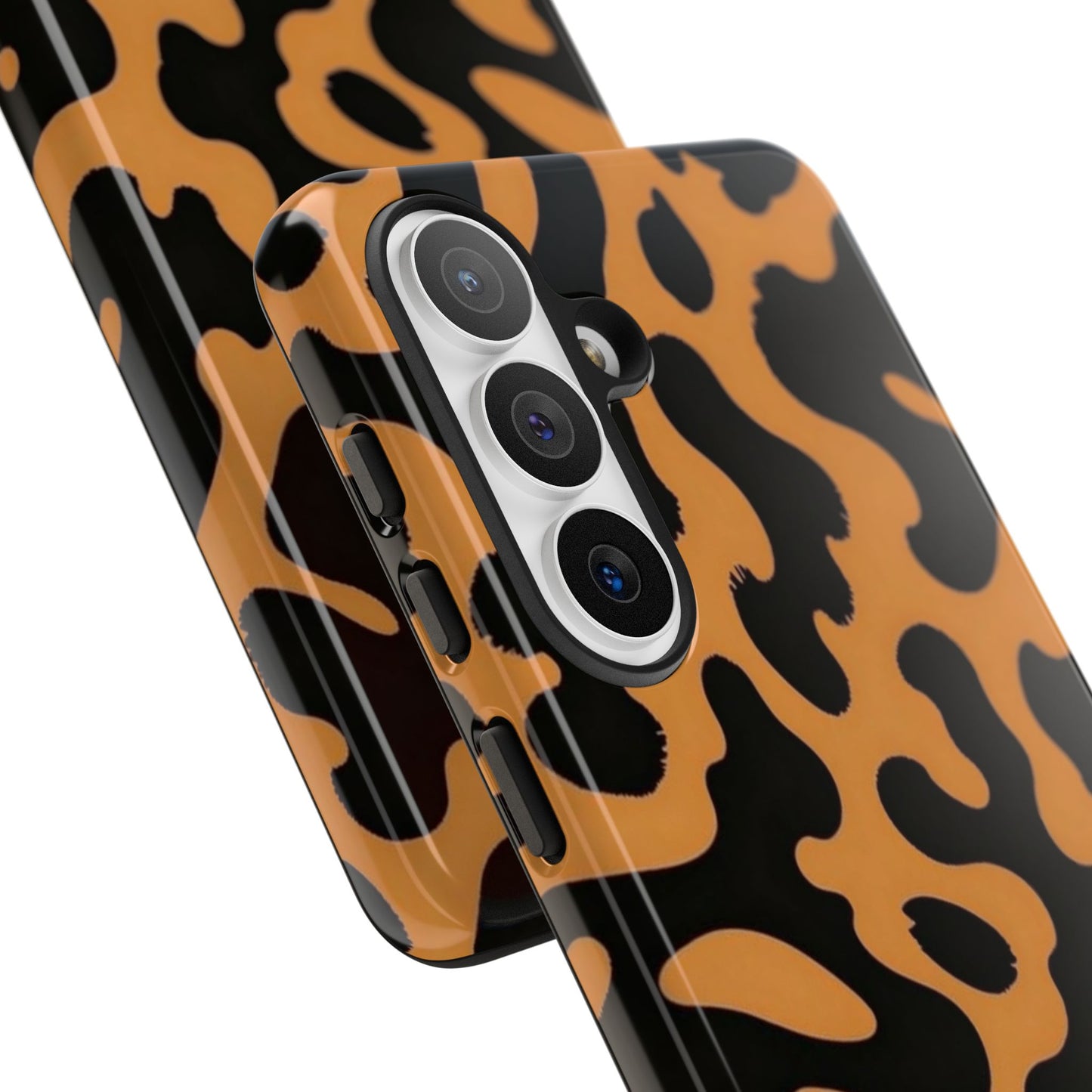 Leopard Print Phone Case — Orange & Black Tough Pattern Protective Cover