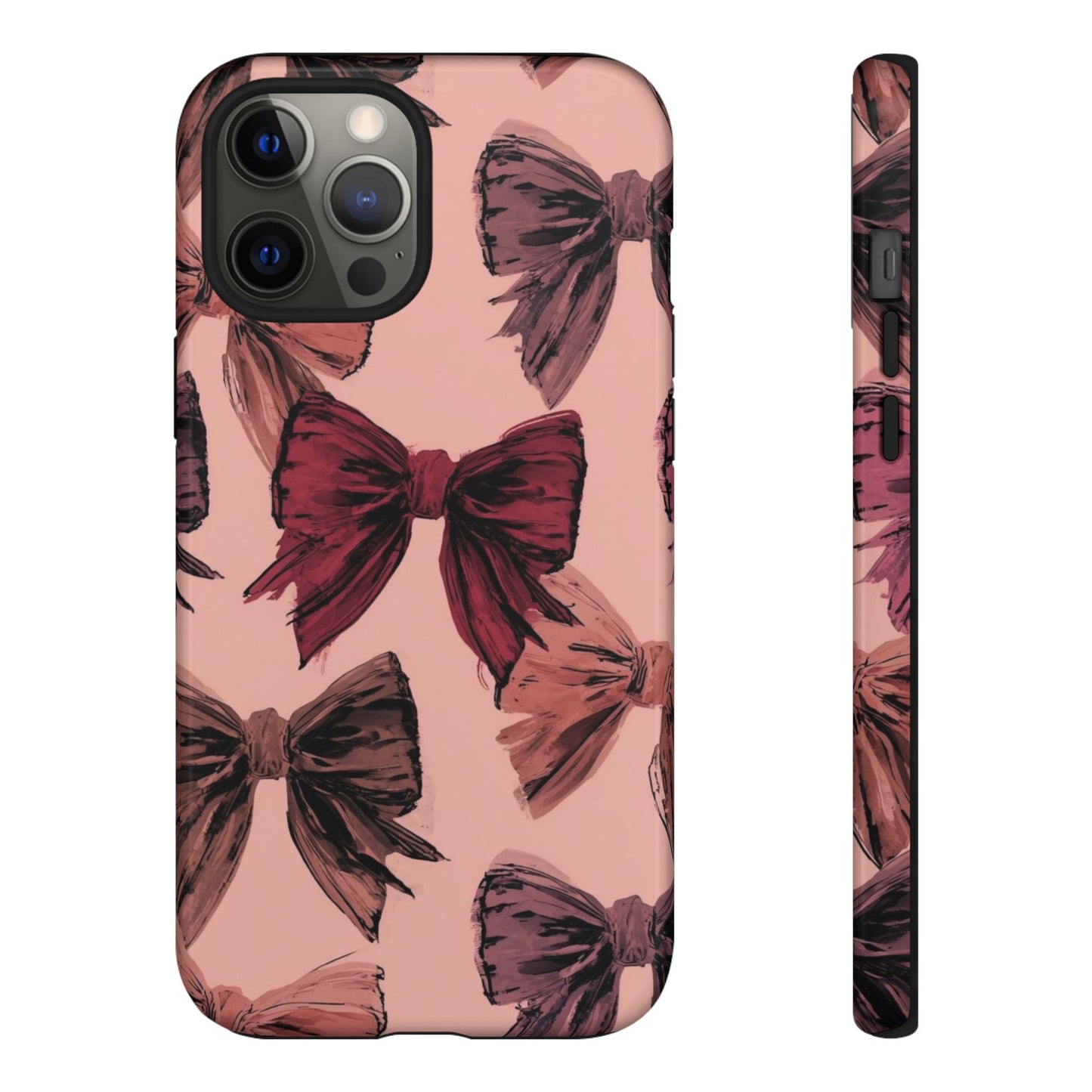 Bow Pattern Tough Phone Case — Pink Watercolor Bows Protective iPhone Cover
