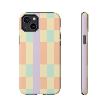 Pastel Checkered Phone Case — Retro Stripe Tough Case