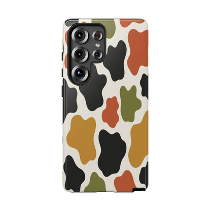Camouflage Pattern Tough Phone Case – Retro Olive, Rust & Mustard Protective Cover