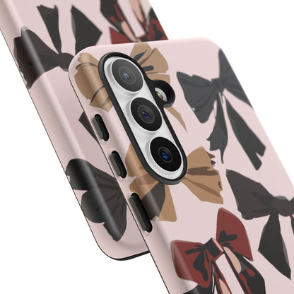 Bow Pattern Phone Case - Pink, Brown & Black Bows Protective Cover