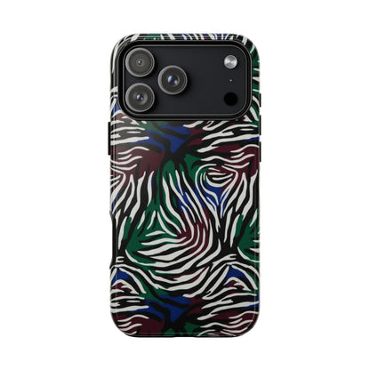 Zebra Camo Tough Phone Case – Green & Blue Animal Print Protective Cover