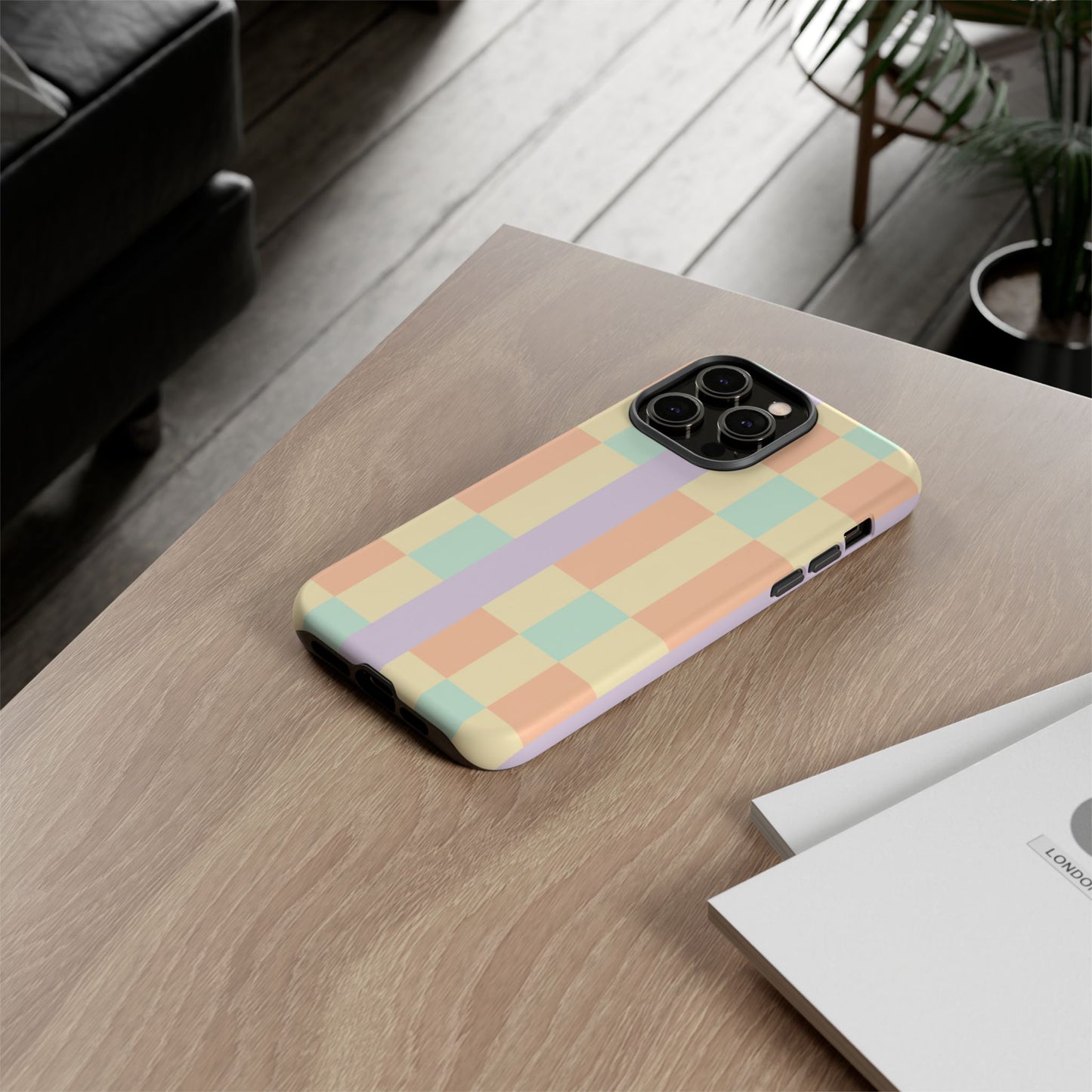 Pastel Checkered Phone Case — Retro Stripe Tough Case