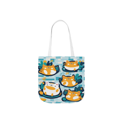 Cute Orange Cat Pattern Canvas Tote Bag — Repeat Kitty Print Grocery & Beach Bag
