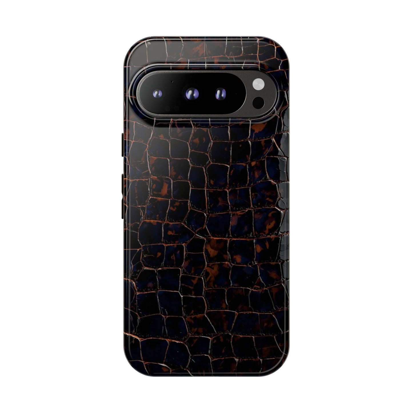 Croc-Embossed Tough Phone Case — Shockproof Black Alligator Texture