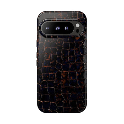 Croc-Embossed Tough Phone Case — Shockproof Black Alligator Texture