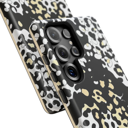 Leopard Splash Tough Phone Case — Black & Cream Animal Print Protective Cover