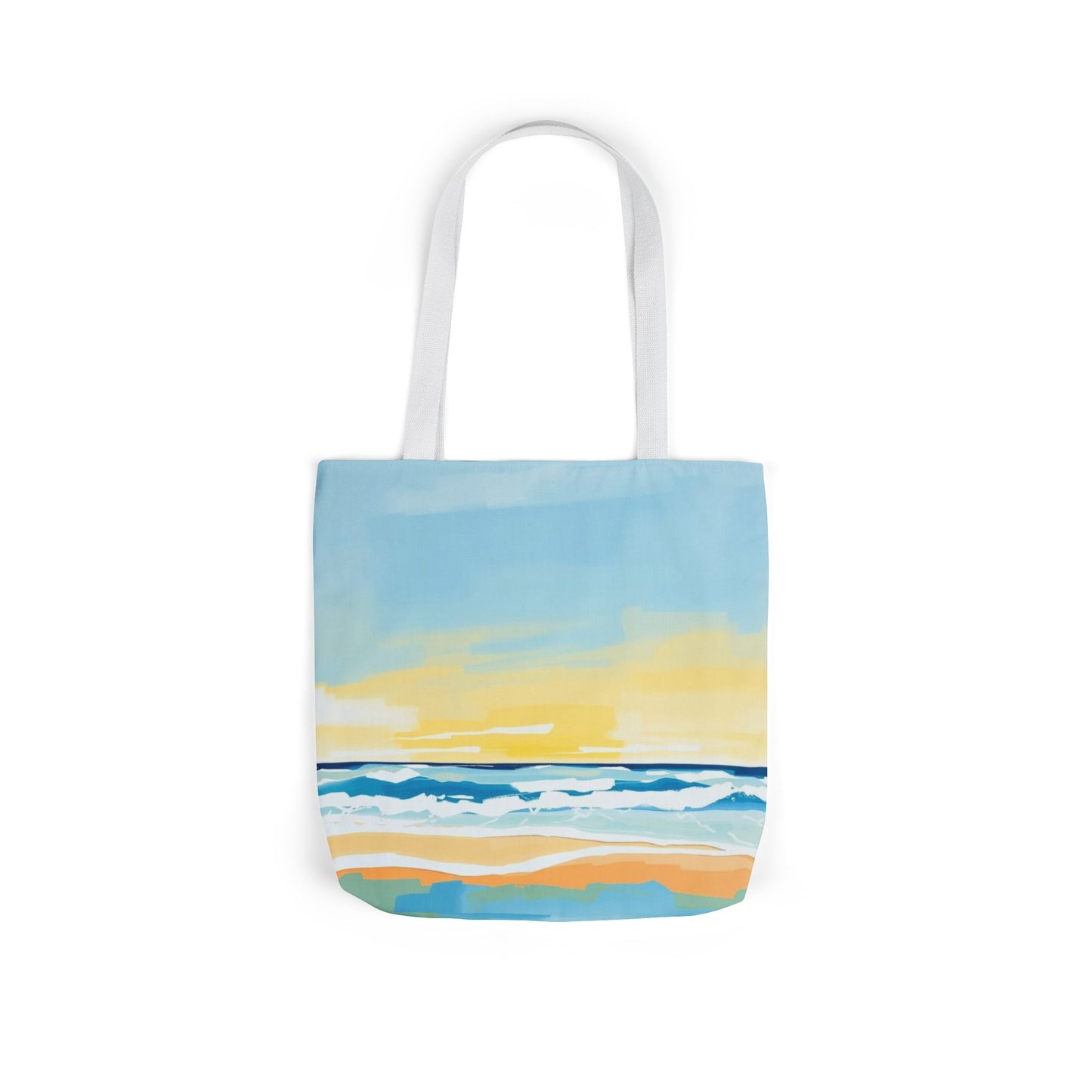 Beach Sunrise Canvas Tote Bag – Coastal Waves Art Tote with Pastel Straps