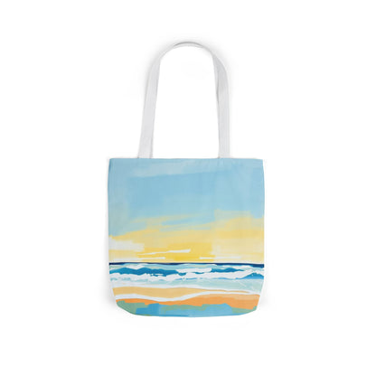 Beach Sunrise Canvas Tote Bag – Coastal Waves Art Tote with Pastel Straps