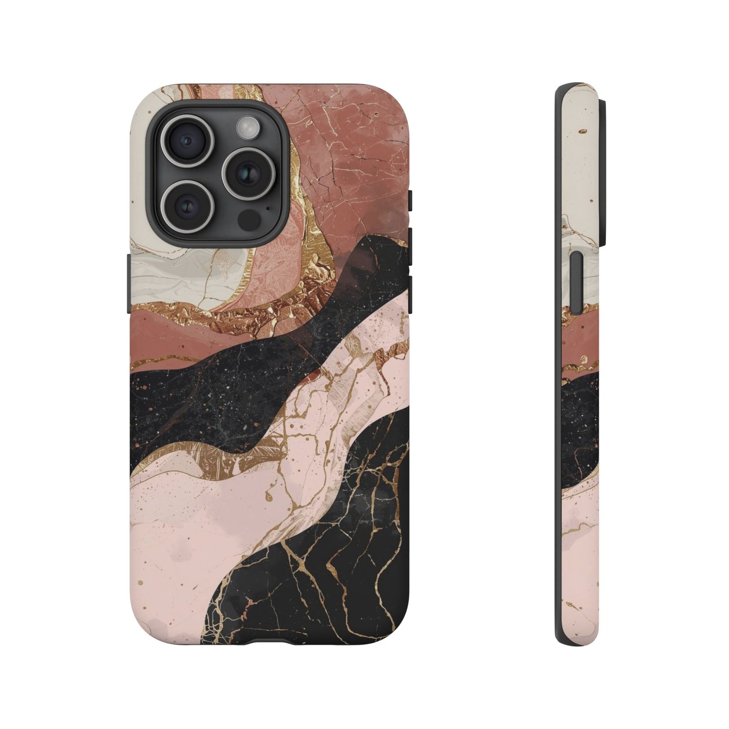 Marbled Rose Gold Phone Case — Abstract Pink & Black Protective Tough Case