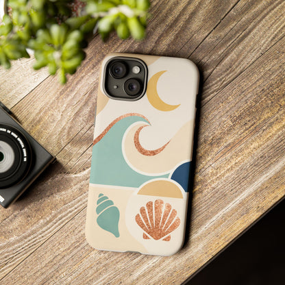 Sea Breeze Tough Phone Case — Retro Waves & Shells Design