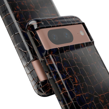 Croc-Embossed Tough Phone Case — Shockproof Black Alligator Texture
