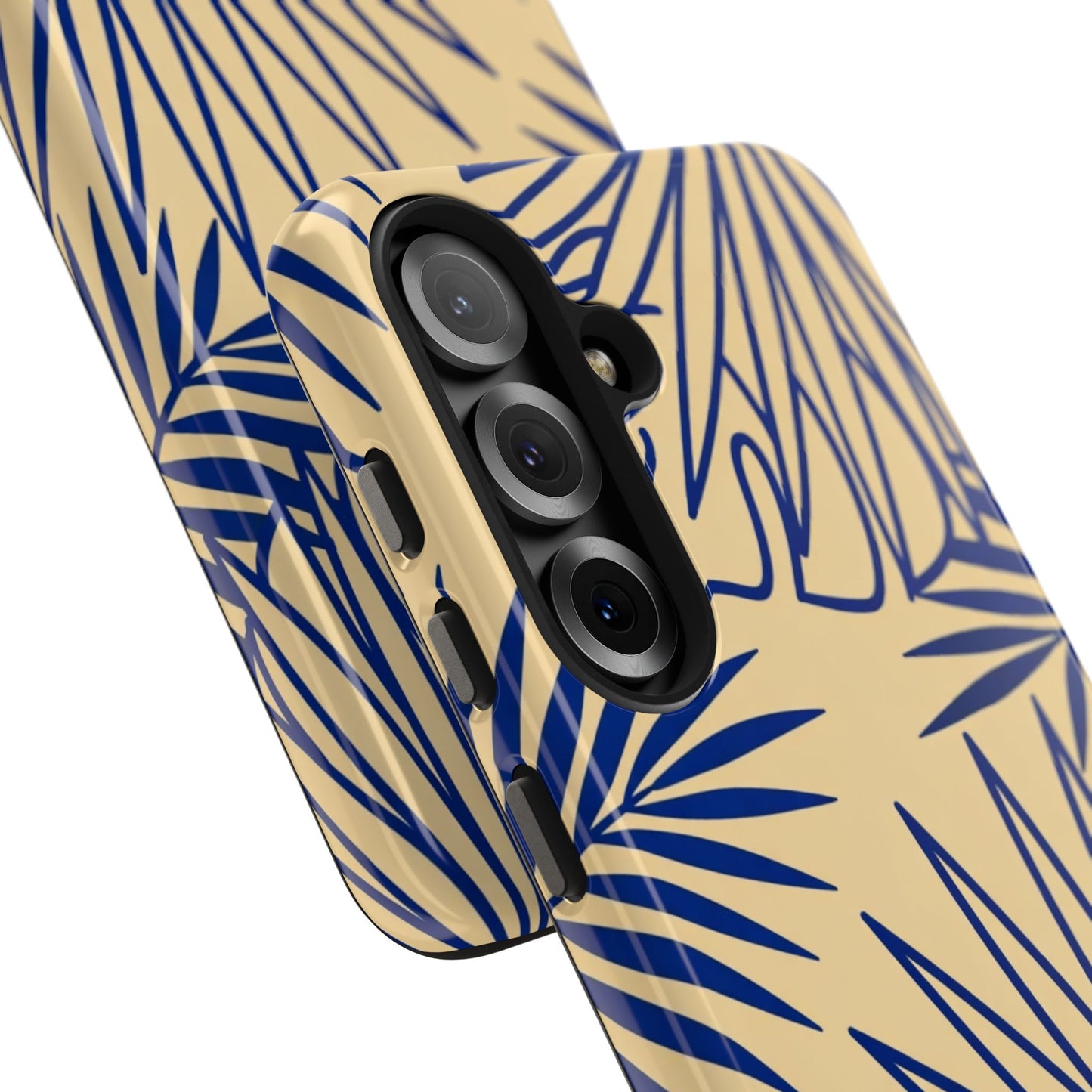 Tropical Palm Pattern Tough Phone Case — Navy Blue Fan Leaves on Sand