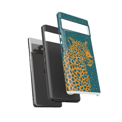 Leopard Spotlight Phone Case — Teal Gold Animal Print Protective Cover