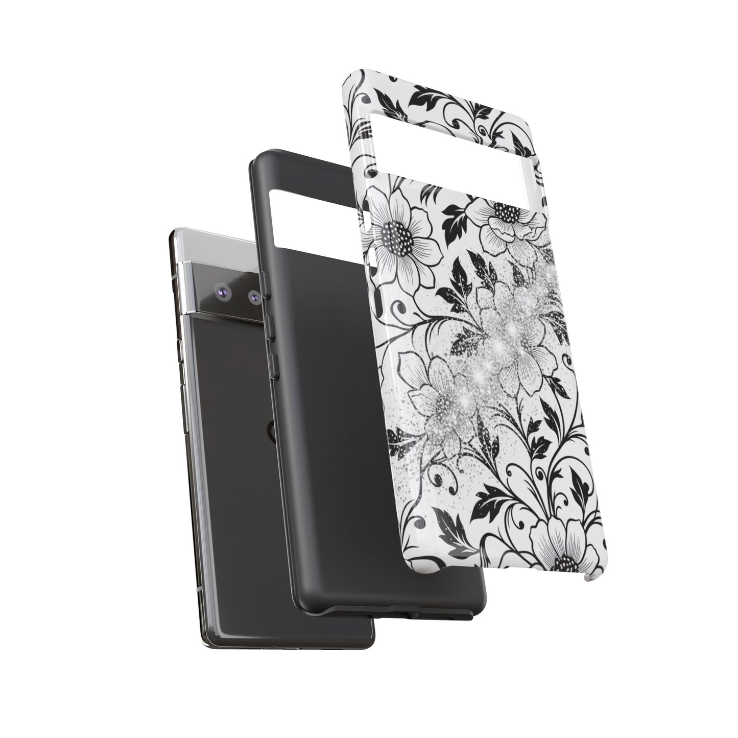 Floral Lace Phone Case — Black & White Vintage Flower Protective Case