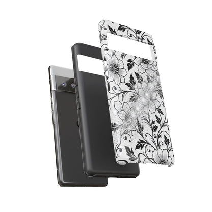 Floral Lace Phone Case — Black & White Vintage Flower Protective Case