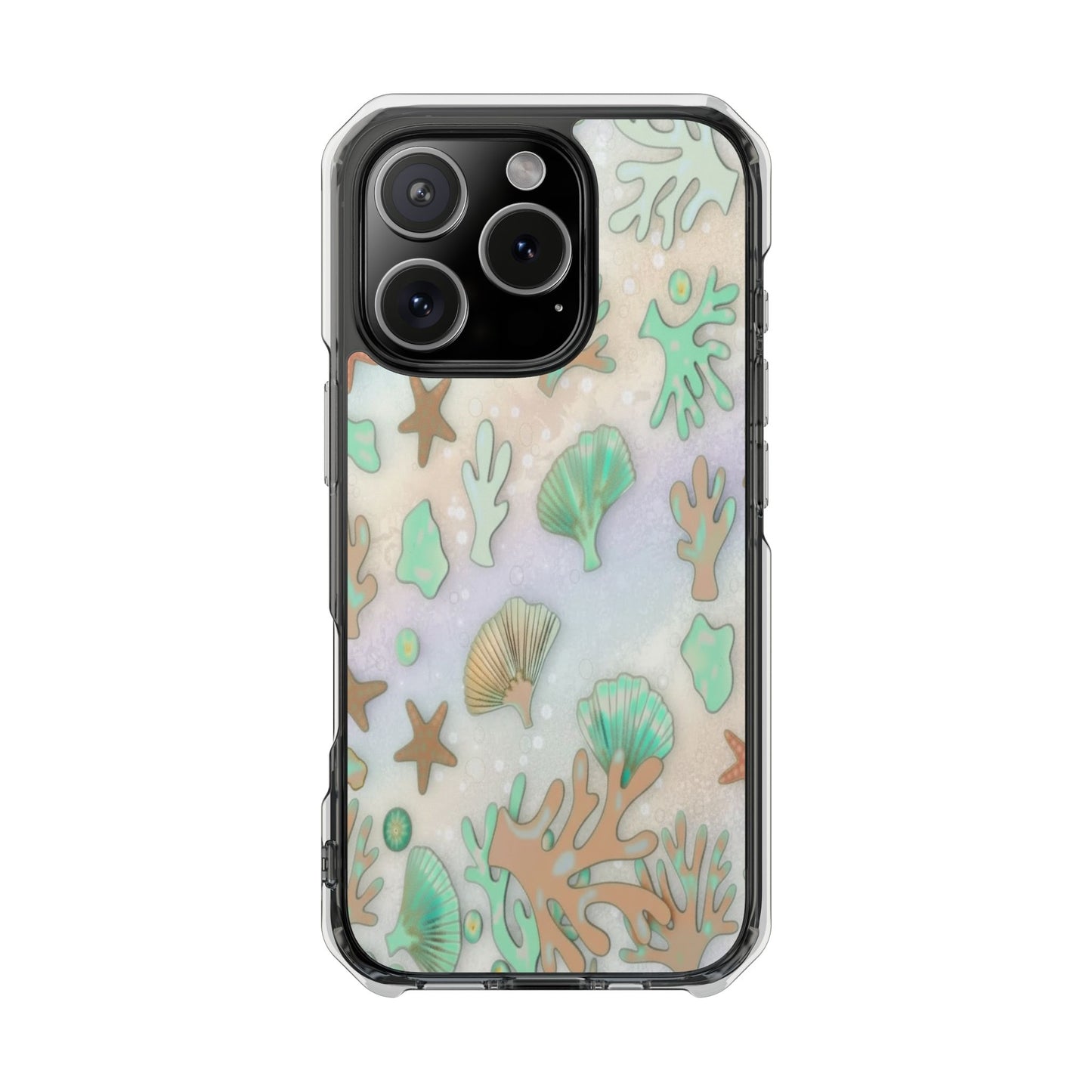 Clear Magnetic Phone Case — Iridescent Ocean Shells & Coral Design