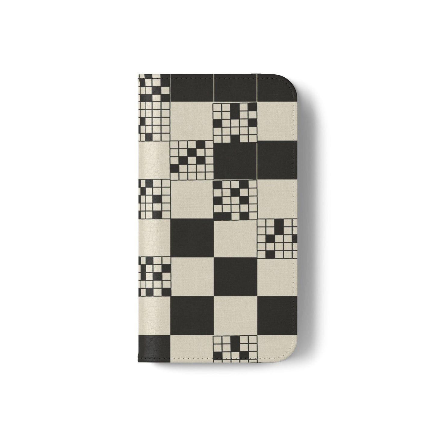 Checkerboard Flip Phone Case – Retro Black & Cream Geometric Wallet Case
