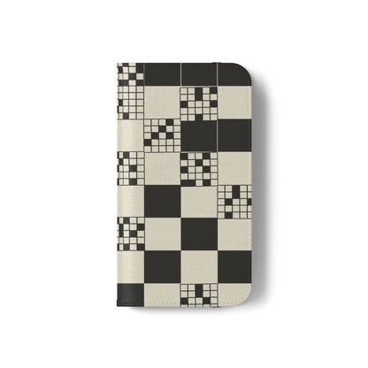 Checkerboard Flip Phone Case – Retro Black & Cream Geometric Wallet Case