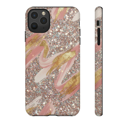 Glitter Blush Marble Phone Case — Pink Gold Swirl Tough Case