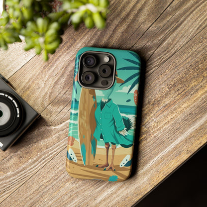Phone Case — Retro Dressed Seagull Surfing Beach Illustration