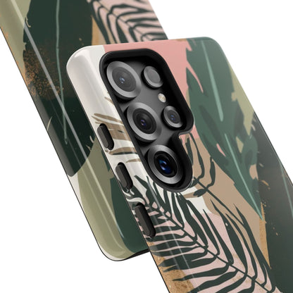Tropical Leaf Tough Phone Case — Abstract Pink & Green Botanical Protective Cover